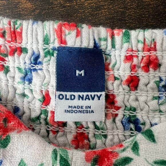 Old Navy Linen Blend Fit & Flare Floral Midi Dress Sz M Peasant Cottagecore - Picture 10 of 13